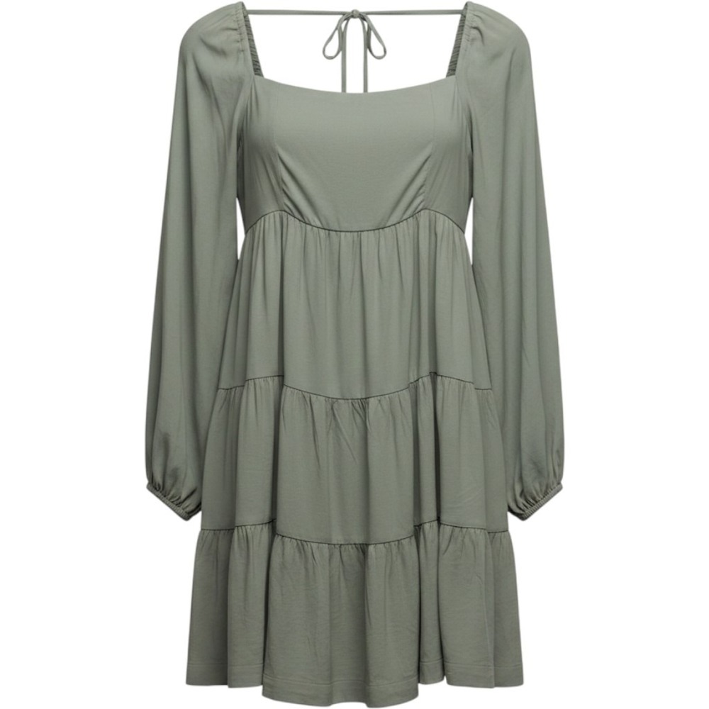 Shinestar Sage Green Tiered Babydoll Dress Long Sleeve Tie Back Boho Small